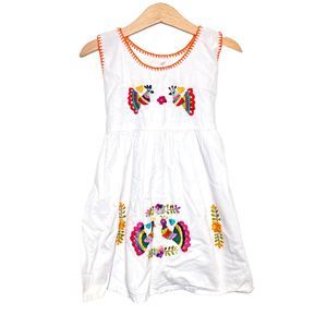 Handmade Embroidered Mexican-style Midi Dress White size 4 Floral Stitching Tie